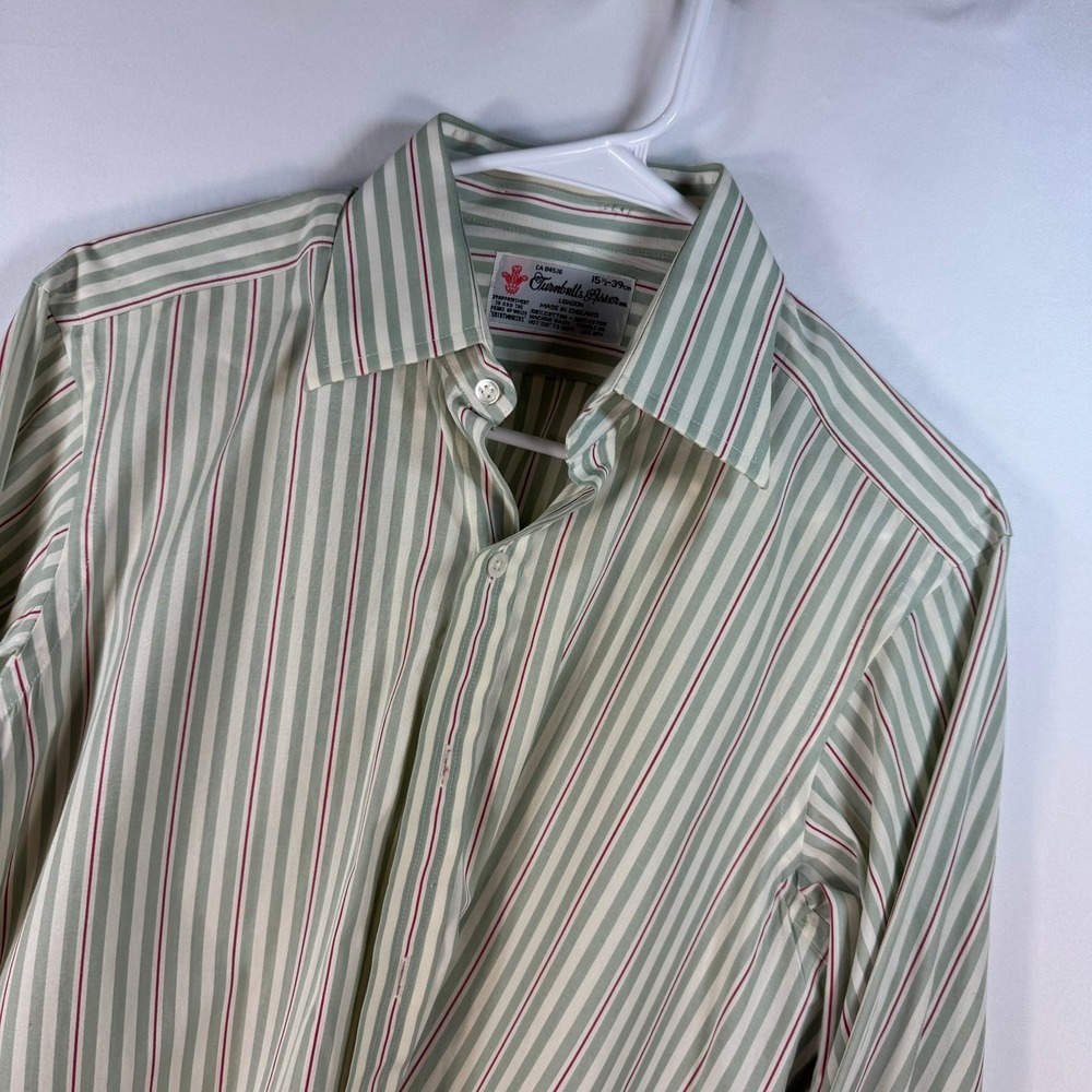 Turnbull & Asser Mens Striped Dress Shirt 15.5 39cm Green Red Made in England